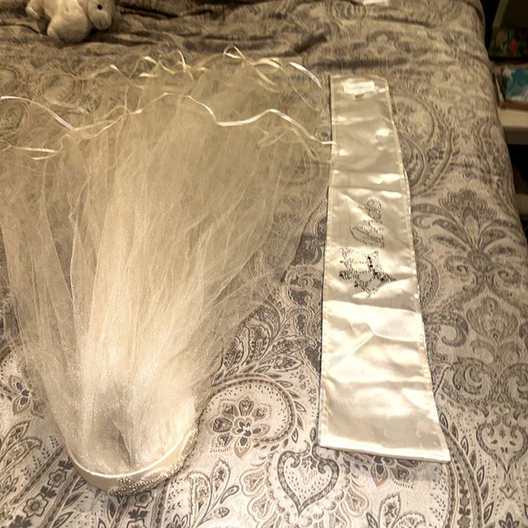 David’s Bridal Bachelorette Sash and High End veil Headband - Picture 1 of 7
